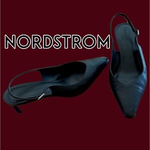 Sz 9 Nordstrom Elegant Black Women's Slingback Kitten Heel Black Shoes